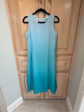 Vintage Sleeveless Ombre Aqua to Teal Shift Dress